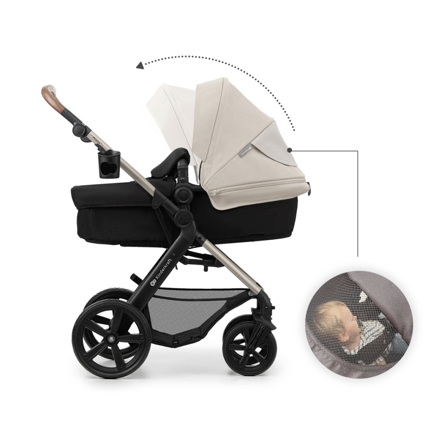KINDERKRAFT - Kombinuotas vežimėlis 3in1 MOOV 2 Moonlight pilka + automobilio sėdynė MINK PRO