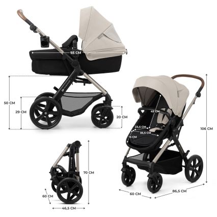 KINDERKRAFT - Kombinuotas vežimėlis 3in1 MOOV 2 Moonlight pilka + automobilio sėdynė MINK PRO