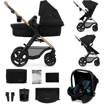 KINDERKRAFT - Kombinuotas vežimėlis 3in1 MOOV 2 Pure juoda + automobilio sėdynė MINK PRO