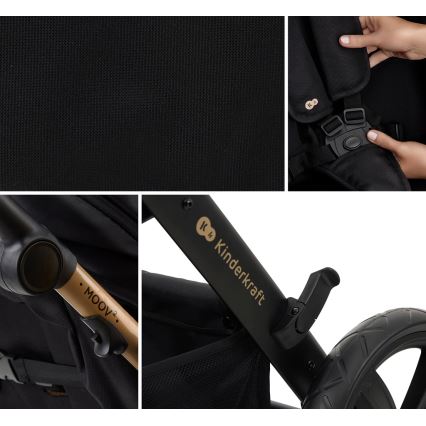 KINDERKRAFT - Kombinuotas vežimėlis 3in1 MOOV 2 Pure juoda + automobilio sėdynė MINK PRO