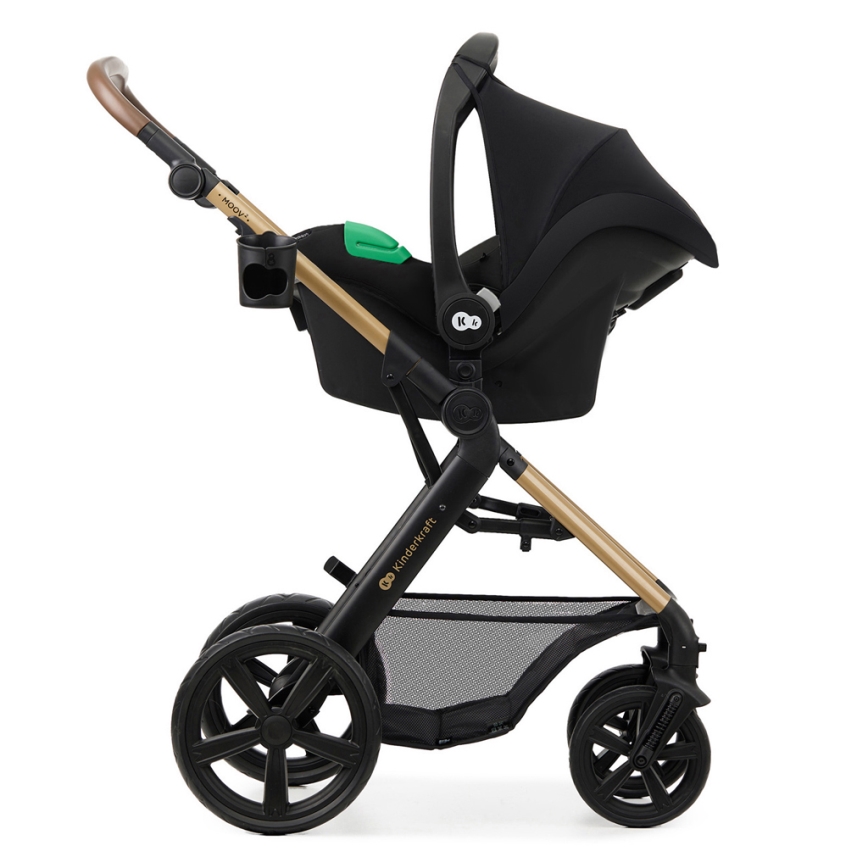 KINDERKRAFT - Kombinuotas vežimėlis 3in1 MOOV 2 Pure juoda + automobilio sėdynė MINK PRO