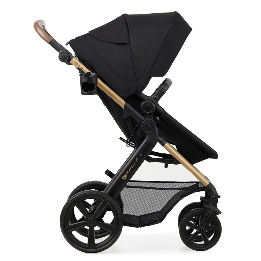 KINDERKRAFT - Kombinuotas vežimėlis 3in1 MOOV 2 Pure juoda + automobilio sėdynė MINK PRO