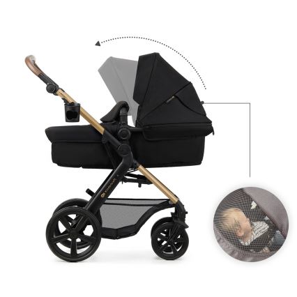 KINDERKRAFT - Kombinuotas vežimėlis 3in1 MOOV 2 Pure juoda + automobilio sėdynė MINK PRO