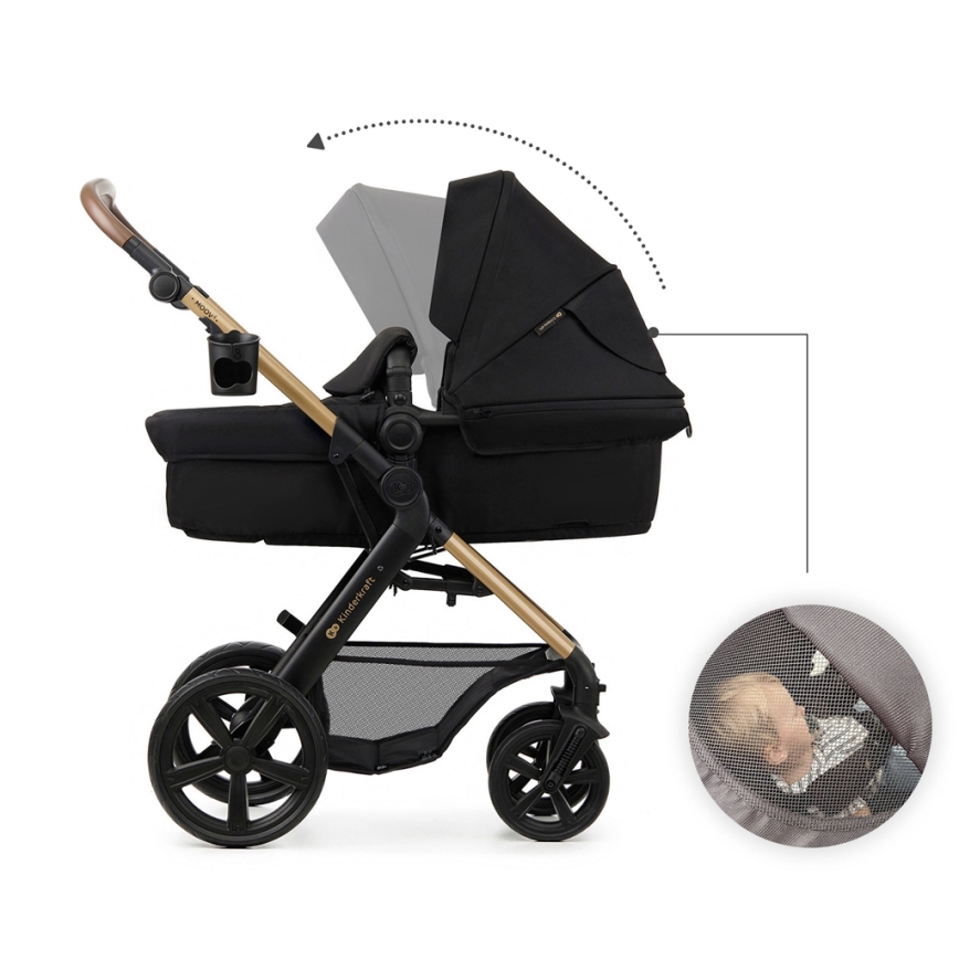 KINDERKRAFT - Kombinuotas vežimėlis 3in1 MOOV 2 Pure juoda + automobilio sėdynė MINK PRO