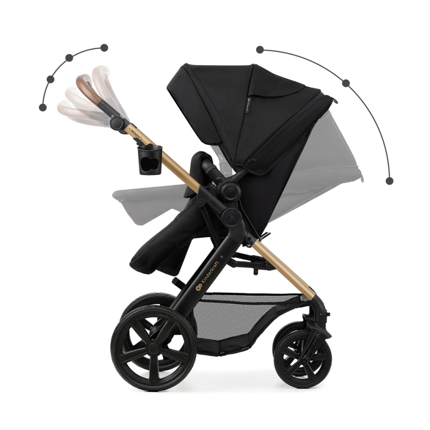 KINDERKRAFT - Kombinuotas vežimėlis 3in1 MOOV 2 Pure juoda + automobilio sėdynė MINK PRO
