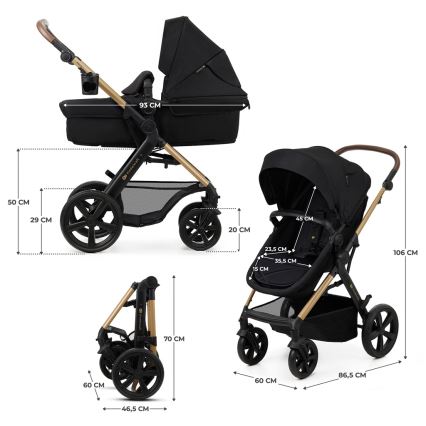 KINDERKRAFT - Kombinuotas vežimėlis 3in1 MOOV 2 Pure juoda + automobilio sėdynė MINK PRO