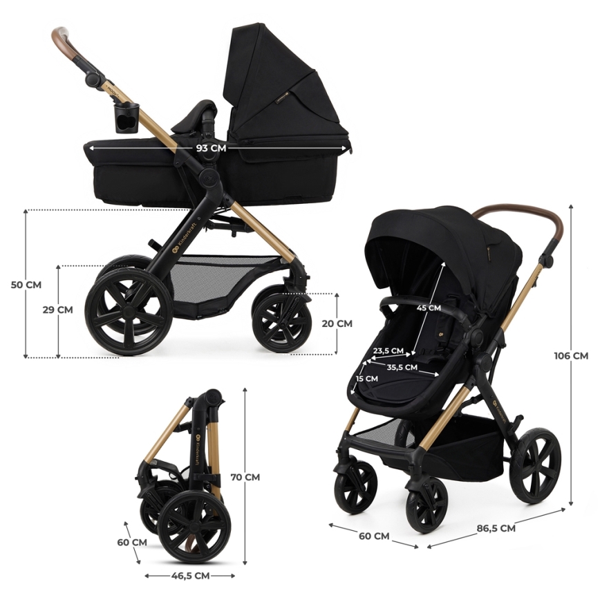 KINDERKRAFT - Kombinuotas vežimėlis 3in1 MOOV 2 Pure juoda + automobilio sėdynė MINK PRO