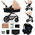 KINDERKRAFT - Kombinuotas vežimėlis 3in1 MOOV 2 Sand smėlio spalva + automobilio sėdynė MINK PRO