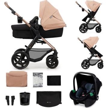 KINDERKRAFT - Kombinuotas vežimėlis 3in1 MOOV 2 Sand smėlio spalva + automobilio sėdynė MINK PRO