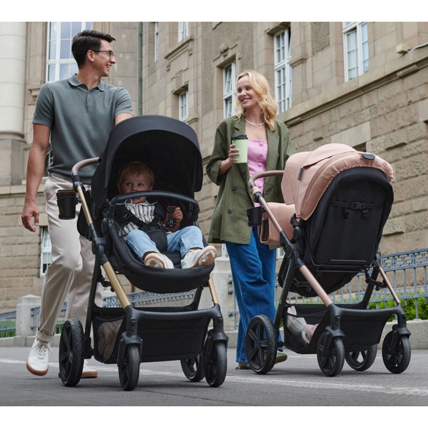 KINDERKRAFT - Kombinuotas vežimėlis 3in1 MOOV 2 Sand smėlio spalva + automobilio sėdynė MINK PRO