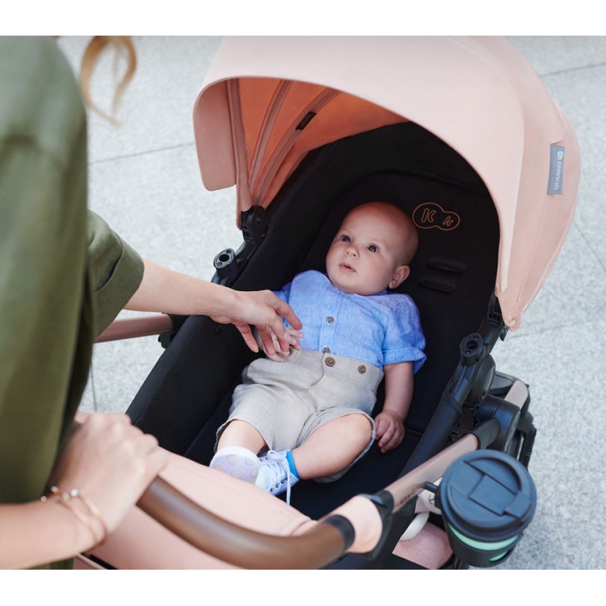 KINDERKRAFT - Kombinuotas vežimėlis 3in1 MOOV 2 Sand smėlio spalva + automobilio sėdynė MINK PRO