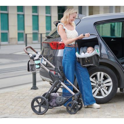 KINDERKRAFT - Kombinuotas vežimėlis 3in1 MOOV 2 Sand smėlio spalva + automobilio sėdynė MINK PRO