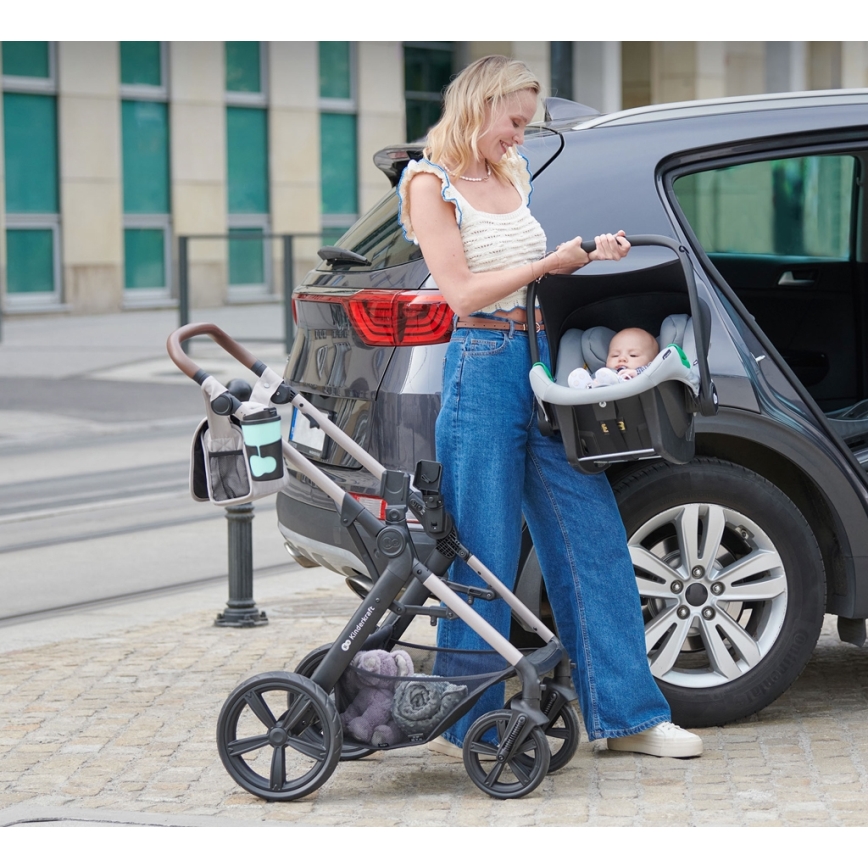 KINDERKRAFT - Kombinuotas vežimėlis 3in1 MOOV 2 Sand smėlio spalva + automobilio sėdynė MINK PRO