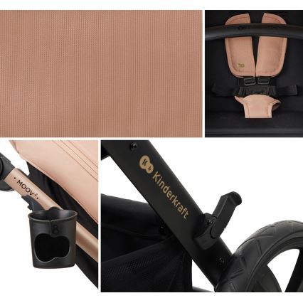 KINDERKRAFT - Kombinuotas vežimėlis 3in1 MOOV 2 Sand smėlio spalva + automobilio sėdynė MINK PRO