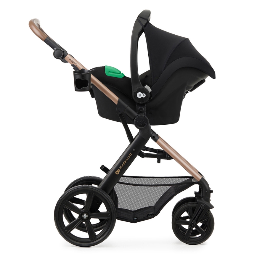 KINDERKRAFT - Kombinuotas vežimėlis 3in1 MOOV 2 Sand smėlio spalva + automobilio sėdynė MINK PRO
