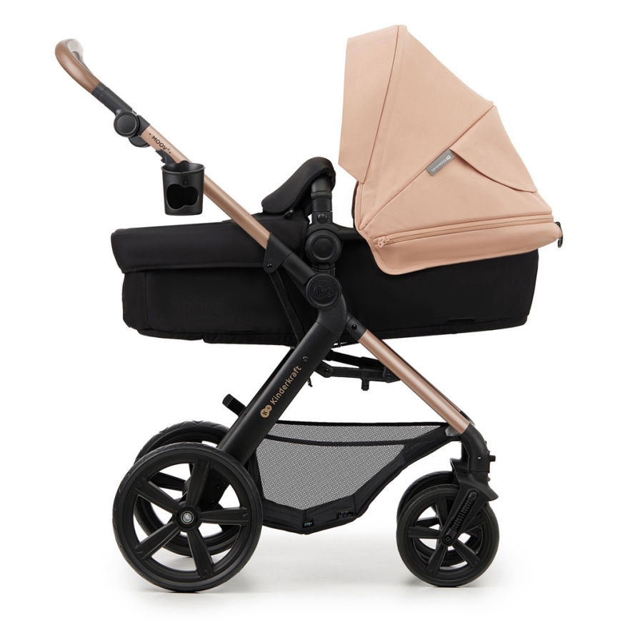 KINDERKRAFT - Kombinuotas vežimėlis 3in1 MOOV 2 Sand smėlio spalva + automobilio sėdynė MINK PRO