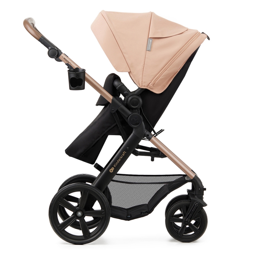 KINDERKRAFT - Kombinuotas vežimėlis 3in1 MOOV 2 Sand smėlio spalva + automobilio sėdynė MINK PRO