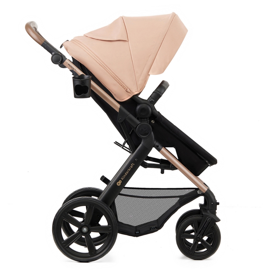 KINDERKRAFT - Kombinuotas vežimėlis 3in1 MOOV 2 Sand smėlio spalva + automobilio sėdynė MINK PRO