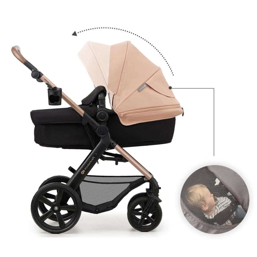 KINDERKRAFT - Kombinuotas vežimėlis 3in1 MOOV 2 Sand smėlio spalva + automobilio sėdynė MINK PRO