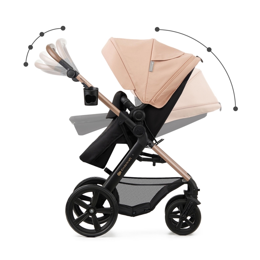 KINDERKRAFT - Kombinuotas vežimėlis 3in1 MOOV 2 Sand smėlio spalva + automobilio sėdynė MINK PRO