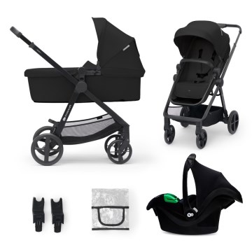 KINDERKRAFT - Kombinuotas vežimėlis 3in1 NEWLY Klasikinis juoda  + automobilio sėdynė MINK PRO