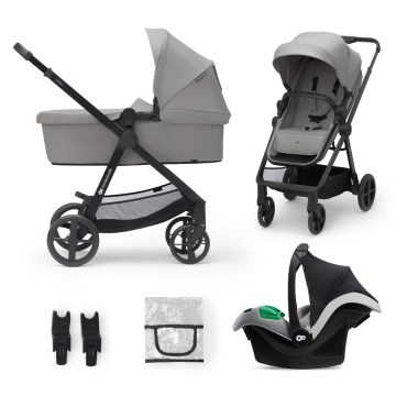 KINDERKRAFT - Kombinuotas vežimėlis 3in1 NEWLY Moonlight pilka  + automobilio sėdynė MINK PRO