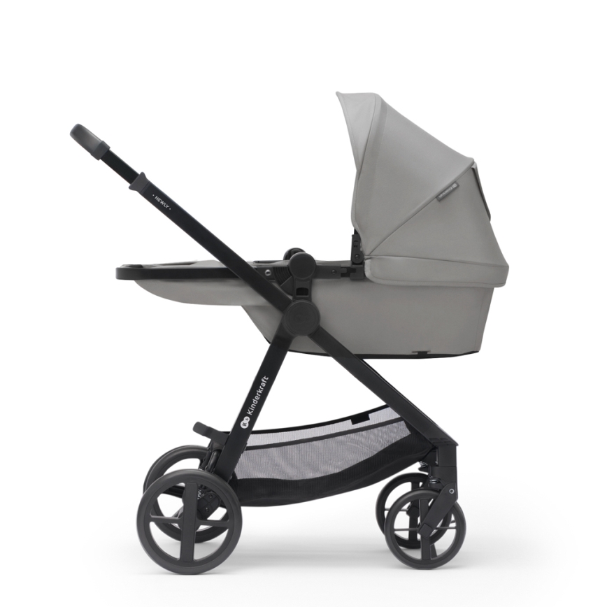 KINDERKRAFT - Kombinuotas vežimėlis 3in1 NEWLY Moonlight pilka  + automobilio sėdynė MINK PRO