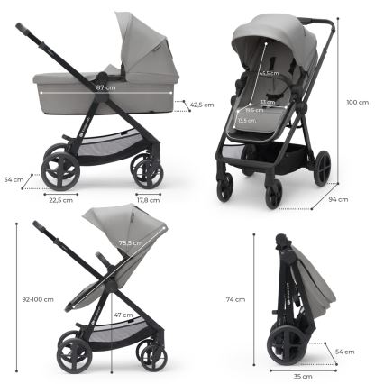 KINDERKRAFT - Kombinuotas vežimėlis 3in1 NEWLY Moonlight pilka  + automobilio sėdynė MINK PRO