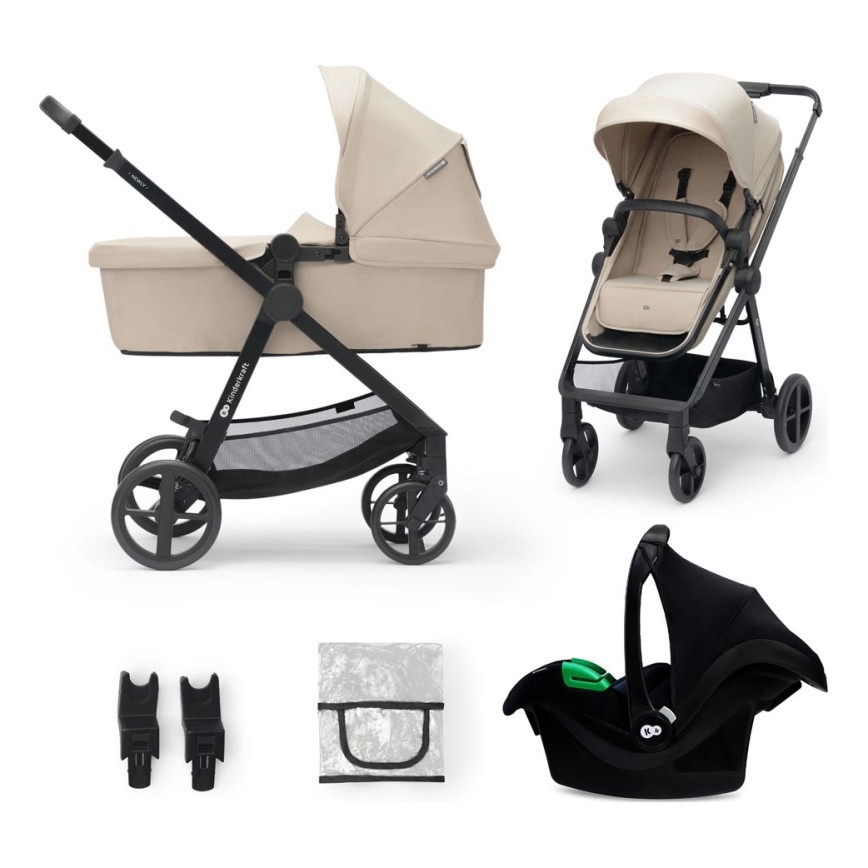 KINDERKRAFT - Kombinuotas vežimėlis 3in1 NEWLY Sand smėlio spalva + automobilio sėdynė MINK PRO