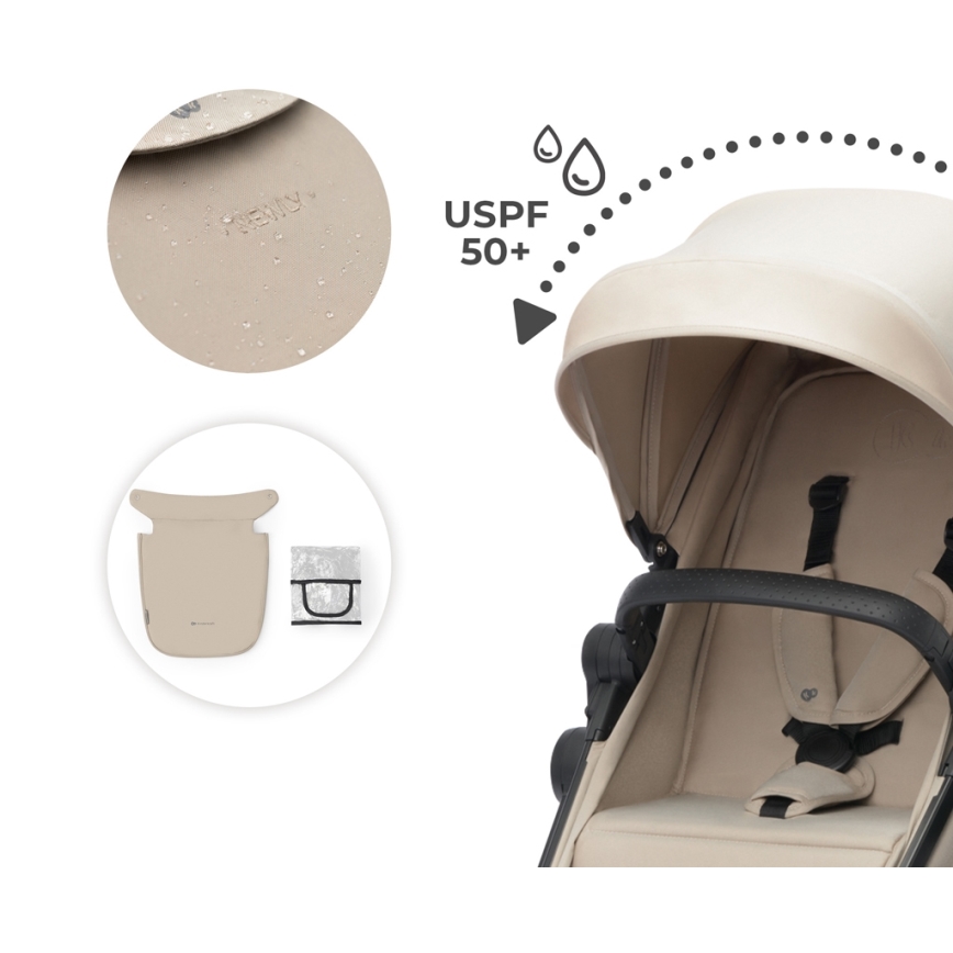 KINDERKRAFT - Kombinuotas vežimėlis 3in1 NEWLY Sand smėlio spalva + automobilio sėdynė MINK PRO