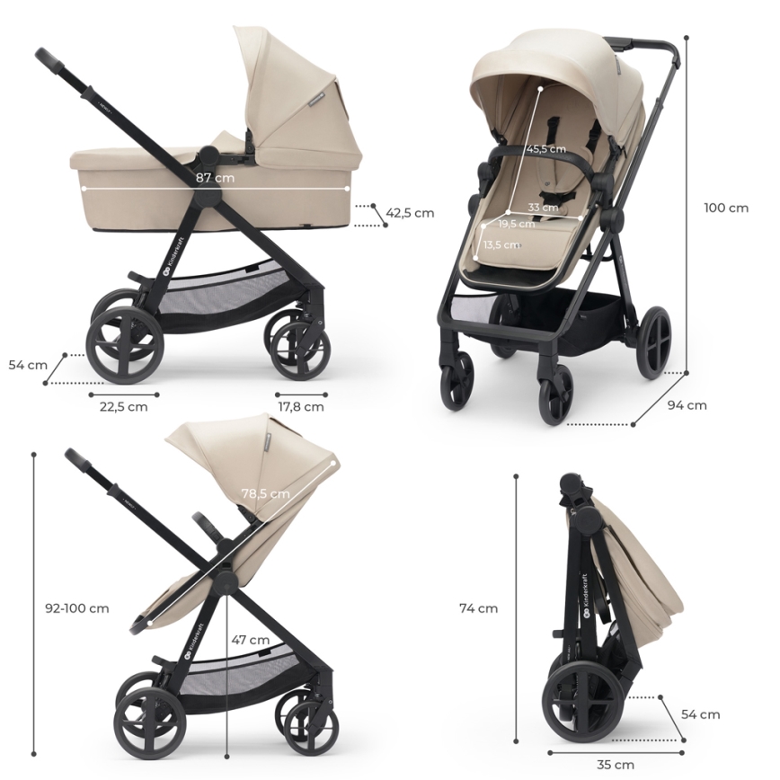 KINDERKRAFT - Kombinuotas vežimėlis 3in1 NEWLY Sand smėlio spalva + automobilio sėdynė MINK PRO