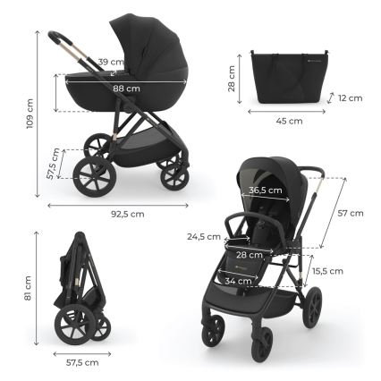 KINDERKRAFT - Kombinuotas vežimėlis 3in1 PRIME 3 Venezian Black
