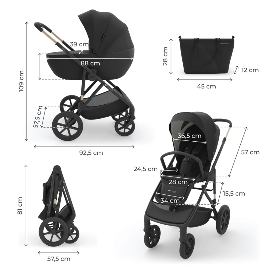 KINDERKRAFT - Kombinuotas vežimėlis 3in1 PRIME 3 Venezian Black