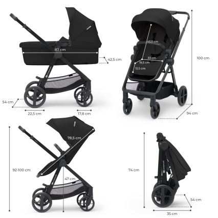 KINDERKRAFT - Kombinuotas vežimėlis 4v1 NEWLY Klasikinis juoda + automobilio sėdynė MINK PRO su baze ISOFIX