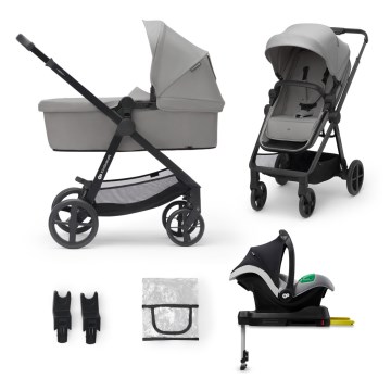 KINDERKRAFT - Kombinuotas vežimėlis 4v1 NEWLY Klasikinis pilka + automobilio sėdynė MINK PRO su baze ISOFIX
