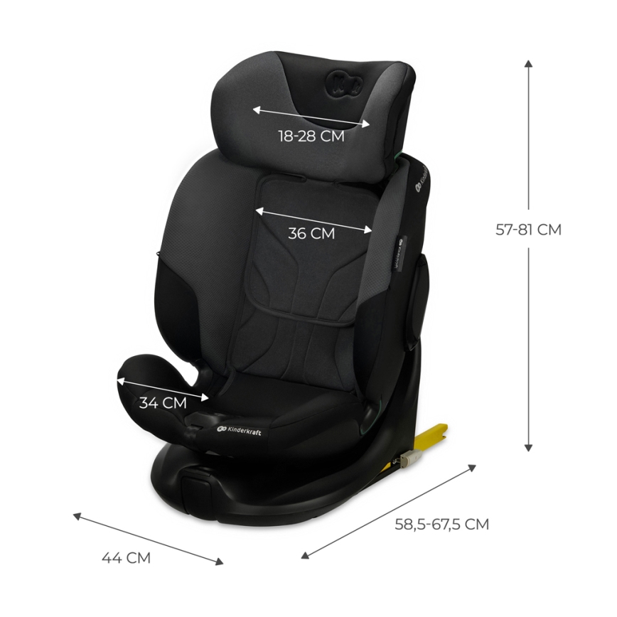 KINDERKRAFT SELECT - Automobilinė kėdutė su pasukama I-FIX baze (40-150 cm) grafito juoda