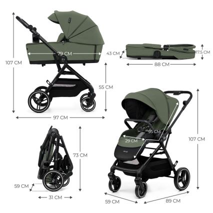 KINDERKRAFT SELECT - Kombinuotas 2-in-1 vežimėlis YOXI Mystic žalia