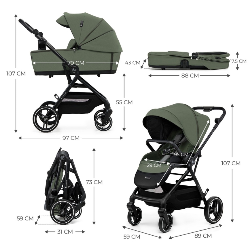 KINDERKRAFT SELECT - Kombinuotas 2-in-1 vežimėlis YOXI Mystic žalia