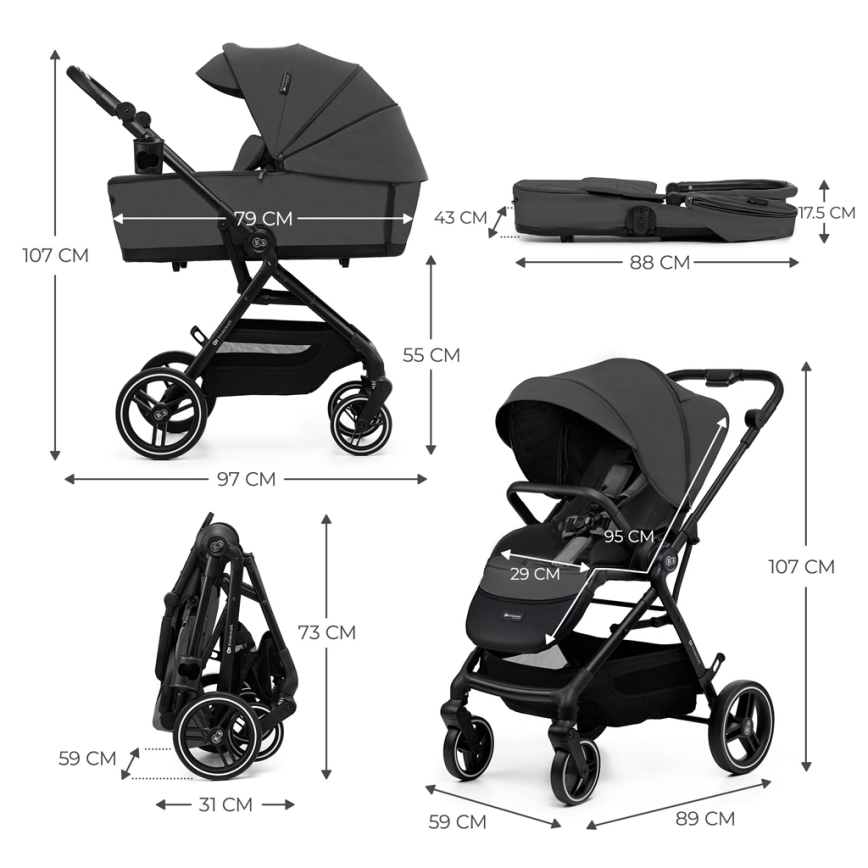 KINDERKRAFT SELECT - Kombinuotas vežimėlis 2in1 YOXI Moonlight pilka