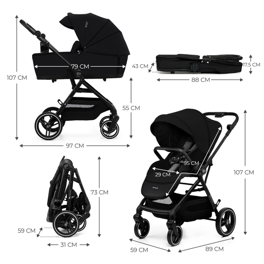 KINDERKRAFT SELECT - Kombinuotas vežimėlis 2in1 YOXI Pure juoda
