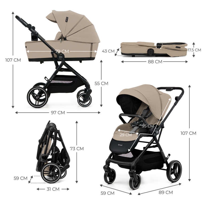KINDERKRAFT SELECT - Kombinuotas vežimėlis 2in1 YOXI Sand smėlio spalva