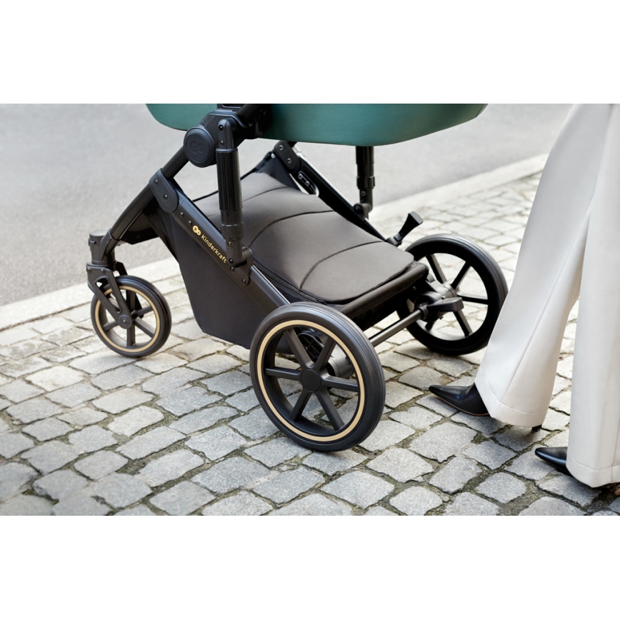 KINDERKRAFT SELECT - Kombinuotas vežimėlis 3in1 PRIME 2 Premium Dark žalia + automobilio sėdynė