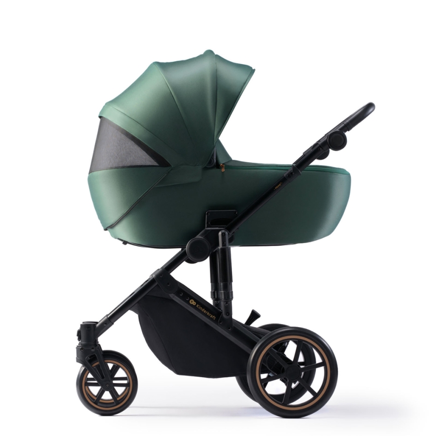 KINDERKRAFT SELECT - Kombinuotas vežimėlis 3in1 PRIME 2 Premium Dark žalia + automobilio sėdynė