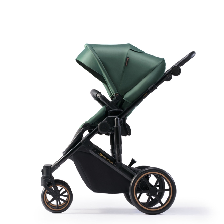 KINDERKRAFT SELECT - Kombinuotas vežimėlis 3in1 PRIME 2 Premium Dark žalia + automobilio sėdynė
