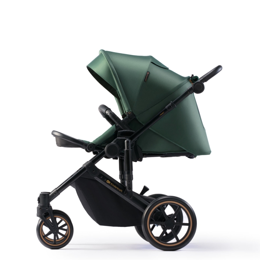 KINDERKRAFT SELECT - Kombinuotas vežimėlis 3in1 PRIME 2 Premium Dark žalia + automobilio sėdynė