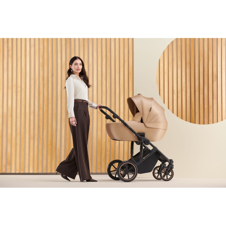 KINDERKRAFT SELECT - Kombinuotas vežimėlis 3in1 PRIME 2 Premium Sandrose smėlio spalva + automobilio sėdynė
