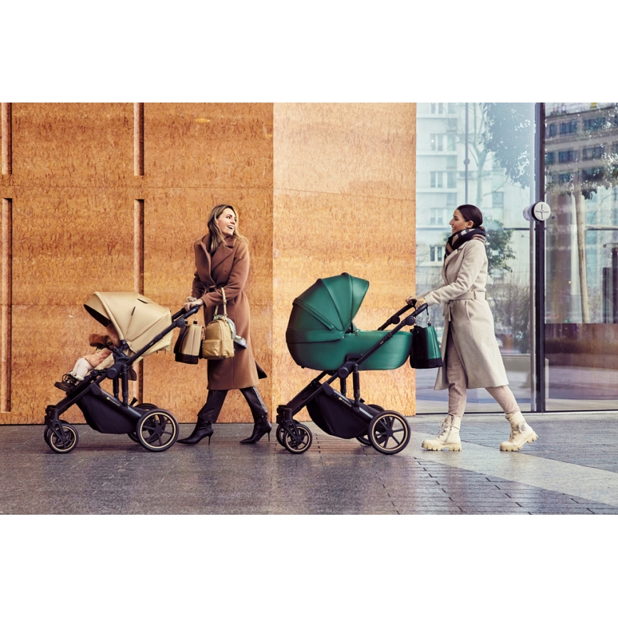 KINDERKRAFT SELECT - Kombinuotas vežimėlis 3in1 PRIME 2 Premium Sandrose smėlio spalva + automobilio sėdynė