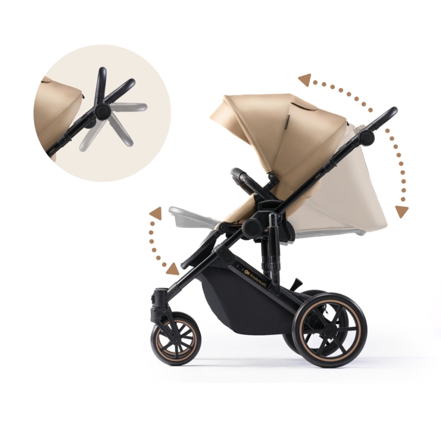 KINDERKRAFT SELECT - Kombinuotas vežimėlis 3in1 PRIME 2 Premium Sandrose smėlio spalva + automobilio sėdynė