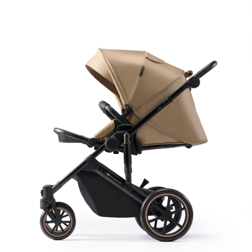KINDERKRAFT SELECT - Kombinuotas vežimėlis 3in1 PRIME 2 Premium Sandrose smėlio spalva + automobilio sėdynė