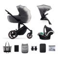 KINDERKRAFT SELECT - Kombinuotas vežimėlis 3in1 PRIME 2 Premium Shadow pilka + automobilio sėdynė
